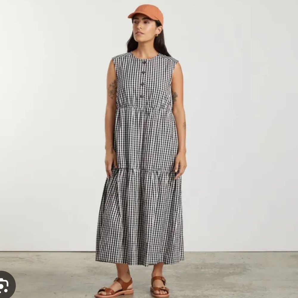 Everlane Tiered Midi Dress Black Gingham Small